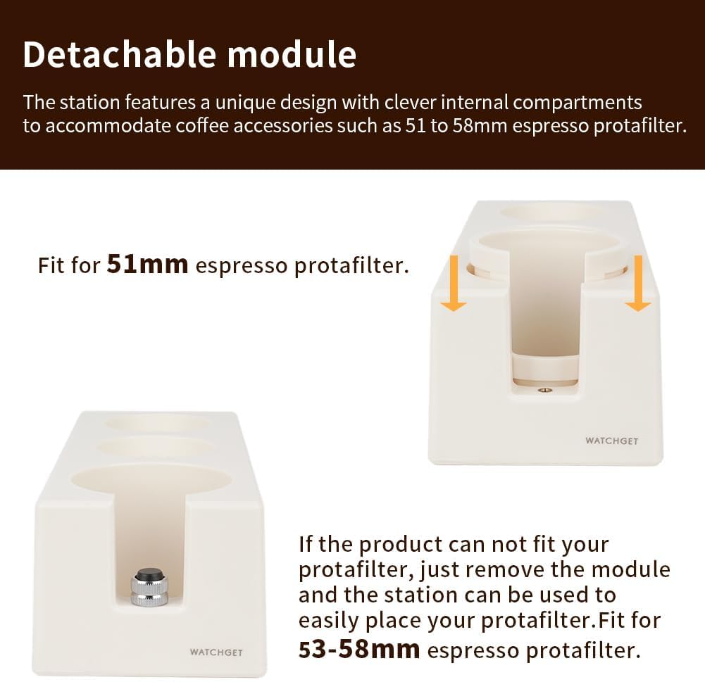 watchget Espresso Tamping Station, Plastic Espresso Organizer Box for 51/54/58mm Portafilter, Tamper, Distributor and Barista Accessories, Coffee Tamper Station, Ivory White