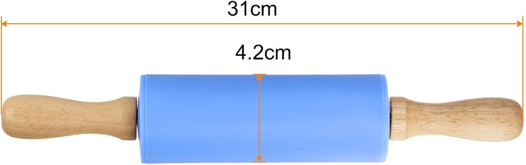 HARFINGTON Silicone Rolling Pins for Baking 12 Inch Wooden Handle Non Stick Rolling Pin Small Roller Playdough Rolling Pins for Dough Pizza Pastry Fondant Kitchen, Blue