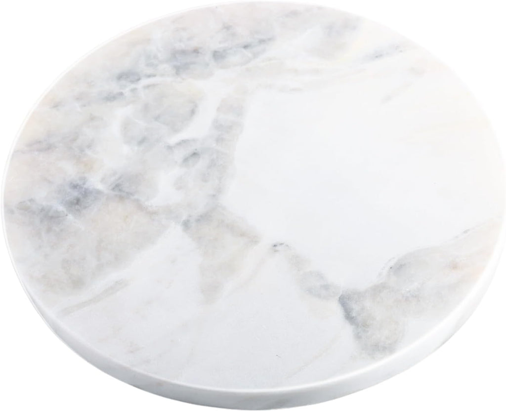 Koville African Natural Marble Cutting Board for Kitchen, 11inch Round Hand Crafted Marble Slab for Cheese, Charcuterie, Pastry Board - Wedding Gift, House Warming Gift(OYSTER WHITE)