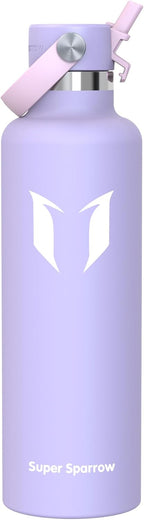 Super Sparrow Insulated Water Bottle - 17 Oz / 25 Oz / 32 Oz - Standard Mouth FlipFlow Flask - BPA Free, Leak Proof Drink Bottle- Ergonomic Straw Water Bottles for Work, Gym, Travel, Sports