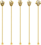Skull Shape Swizzle Sticks, Reusable Stainless Steel Coffee Beverage Stirrers Cocktail, 5-Pack Drink Stir Sticks for Bar Party Home Office (Gold)