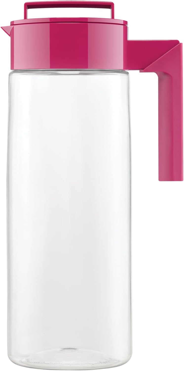 Takeya Airtight Pitcher - Everyday-Use for Iced Tea & More - Clear with Lid - Lightweight Kitchen Essential - Spill-Proof & Durable Kitchenware - 2 Quart, Raspberry