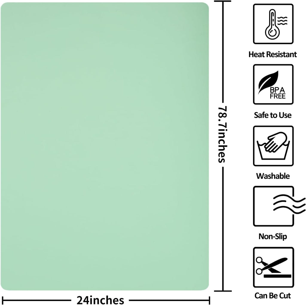 Silicone Mats for Kitchen Counter, Nonslip Silicone Mats for Crafts Countertop Protector Heat Resistant Mat (78.7” x 24” x 0.08”, Light Green)