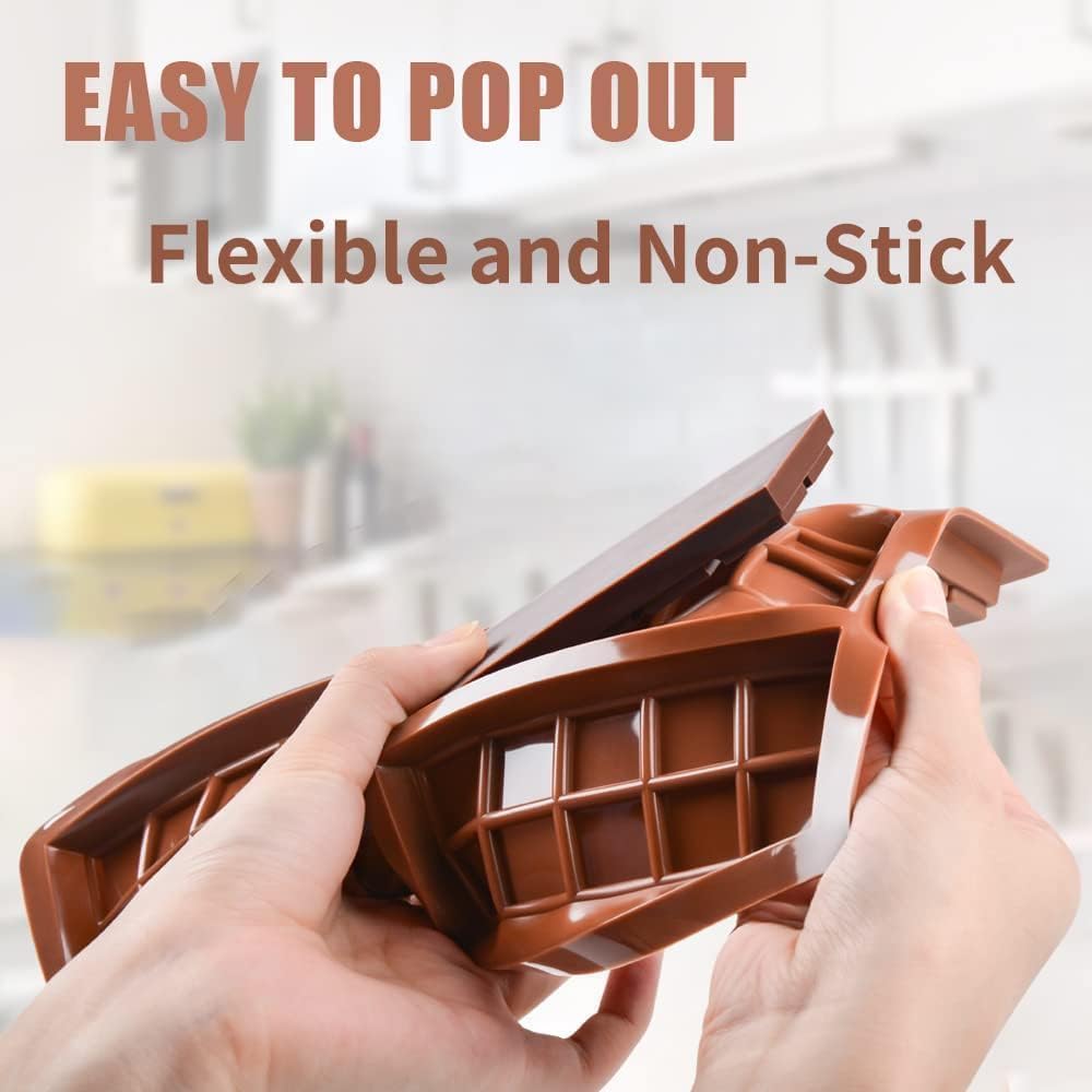 Chocolate Bar Mold, Dubai Chocolate Bar Mold Deep Silicone Break-Apart Chocolate Mold Nonstick Thick Candy Mould for Dubai Pistachio 1 Pack（10 Snap）