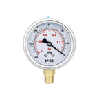 30 inHg Vacuum Silicone Oil Liquid Filled Low Pressure Gauge, 2.5" Dial Size, 1/4" NPT Lower Mount, 304 Stainless Steel Case, for Water Pipe, HVAC, Water Oil Air Pressure Test