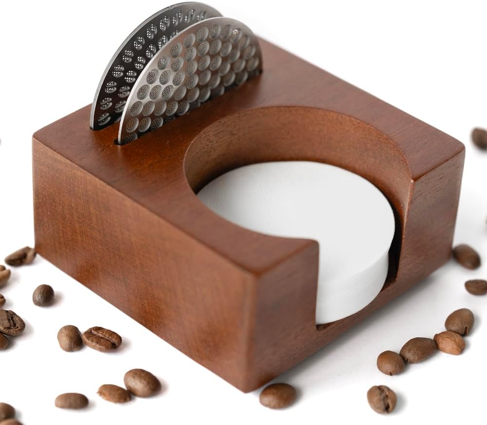 2 IN 1 Holder Stand For the Coffee Filter Paper and Espresso Puck Screen,Sapele Premium Solid Wood Organizer For Tidying Espresso Accessories(Filter Not Included) (for 51/54mm)