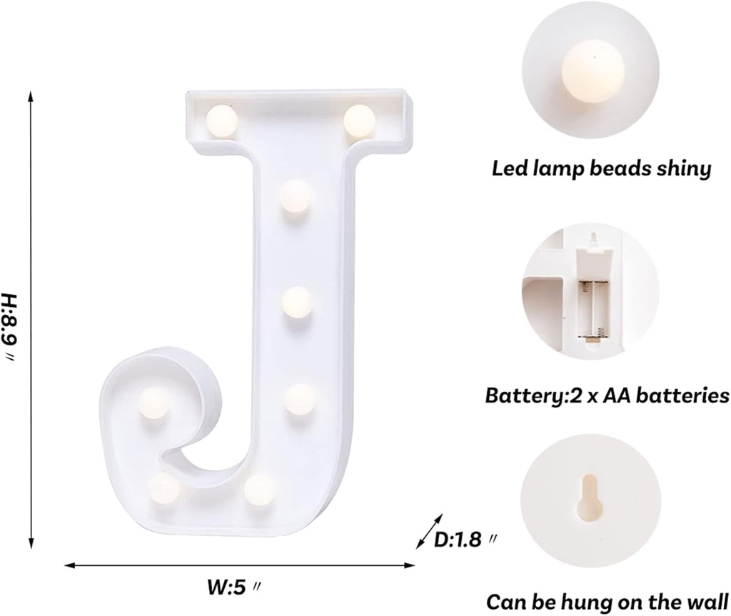 Foaky LED Letter Lights Sign Marquee Light Up Letters Sign for Night Light Wedding/Birthday Party Battery Powered Christmas Lamp Home Bar Decoration(J)
