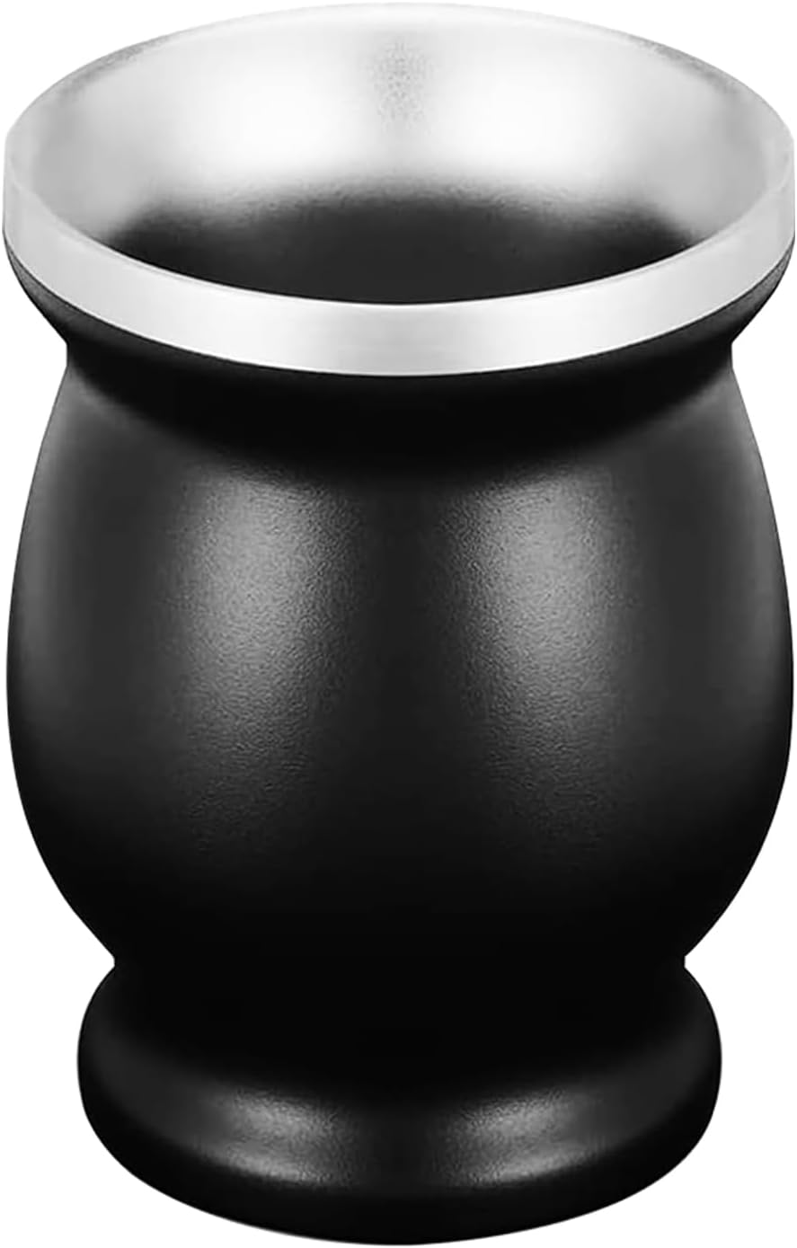 LA FEE Yerba Mate Natural Gourd/Tea Cup Set Brown (Original Traditional Mate Cup - 8 Ounces)，Includes Yerba Mate Straw & Cleaning Brush，Stainless Steel | Double-Walled | Easy to Clean (Black)