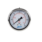 Pressure Gauge,Liquid Filled,2-1/2" Dia,0-30 psi/bar/kpa,1/4" NPT Back Mount, Polycarbonate Lens Window, Stainless Steel case