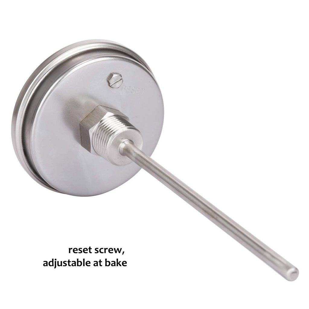 MEASUREMAN Fully Stainless Steel Pot, Kettle, Brewing Bimetal Dial Thermometer, 3" Dial, 6" Stem, 0-250 deg F/-20-120 deg C, -1% Accuracy, Adjustable, 1/2" NPT Back Mount