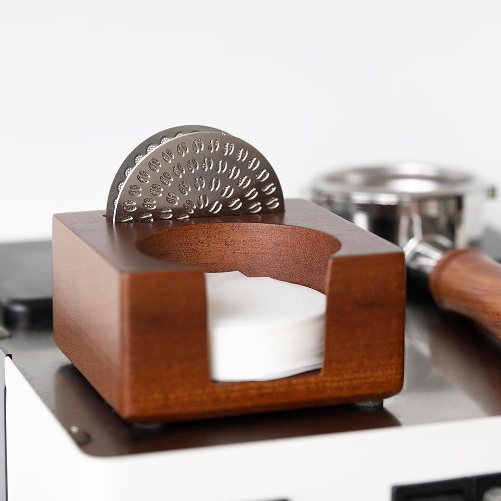 2 IN 1 Holder Stand For the Coffee Filter Paper and Espresso Puck Screen,Sapele Premium Solid Wood Organizer For Tidying Espresso Accessories(Filter Not Included) (for 51/54mm)