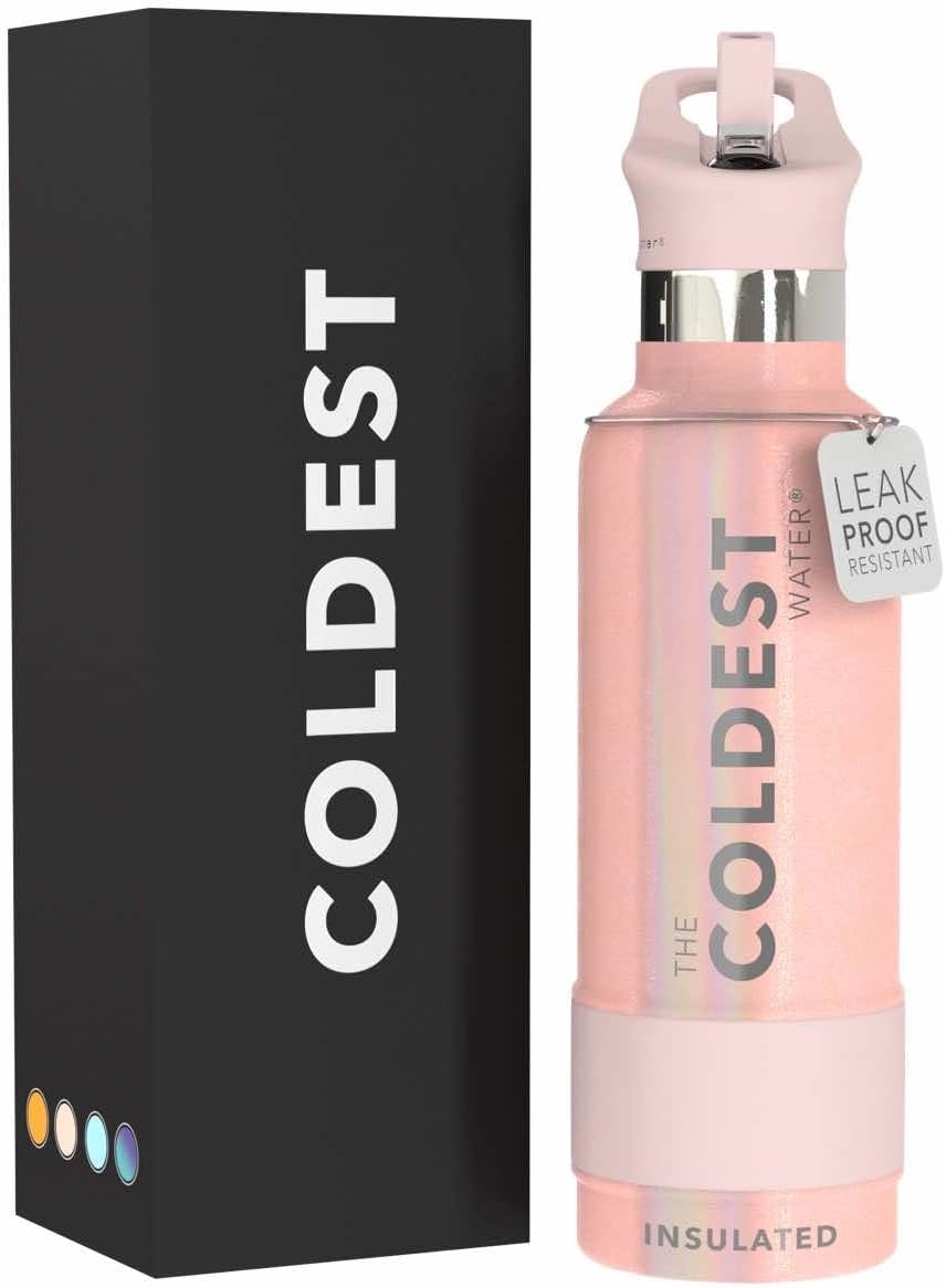 Coldest Insulated Water Bottle with Straw Lid - Stainless Steel Metal Insulated Bottle for Men & Women (Forever Pink Glitter, 21 oz)