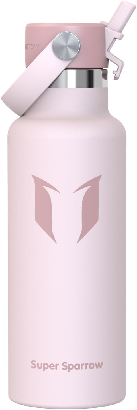 Super Sparrow Insulated Water Bottle - 17 Oz / 25 Oz / 32 Oz - Standard Mouth FlipFlow Flask - BPA Free, Leak Proof Drink Bottle- Ergonomic Straw Water Bottles for Work, Gym, Travel, Sports
