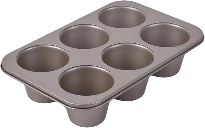 High Carbon Steel Popover Pan - 6-Cavity Non-Stick Tray Mold for Premium Stainless Steel Homemade Cupcakes, Muffins, Breads - Professional Grade for Bakery & Kitchen Oven(Golden)