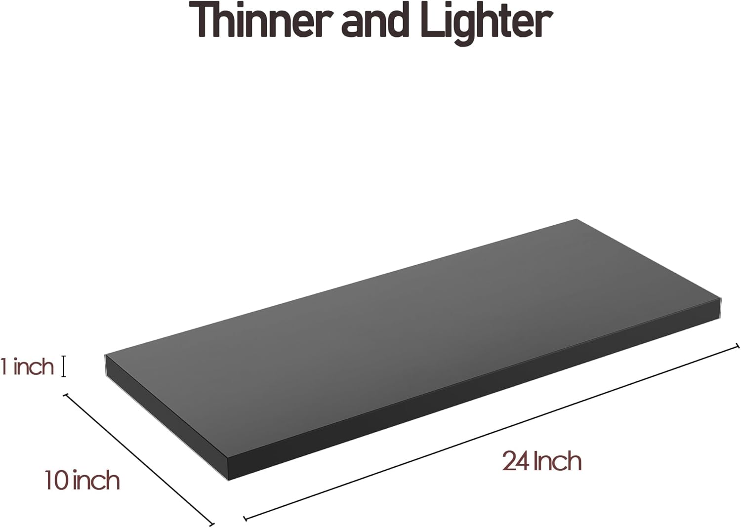 Wall Shelf Set of 1, Black Floating Shelves 24 in W x 10 in D x 1 in H, Wooden Floating Wall Shelf with Invisible Brackets for Living Room/Bedroom/Bathroom/Kitchen Storage and Decor