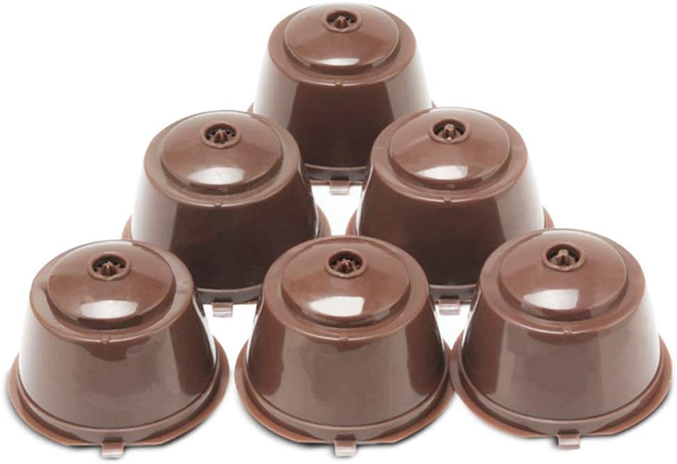 BRBHOM 6 Refillable Coffee Capsule Reusable Coffee Filter Compatiable with Do l*e Gu*to (coffee capsule 6 pcs Brown)