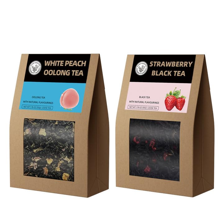 HANFANGLING White Peach Oolong Tea and Strawberry Black Tea, Natural Loose Leaf Tea,The Choice for Enjoying a Beautiful Life,Tea Lover's Gift (White Peach Oolong Tea + Strawberry Black Tea)