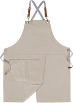 Mignongirl Crossback Apron with Pockets x2,Split Apron with Adjustable Straps,M-XXL (Beige)