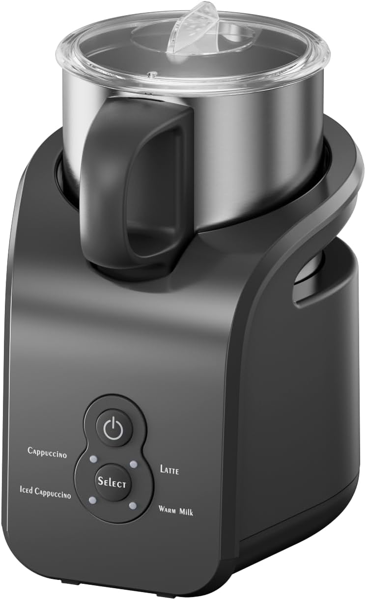 Milk Frother - Electric Steamer, 4-in-1 Automatic Warm and Cold Cappuccino Foam Maker, 12.5oz Milk Warmer for Latte, Macchiato, Stainless Steel