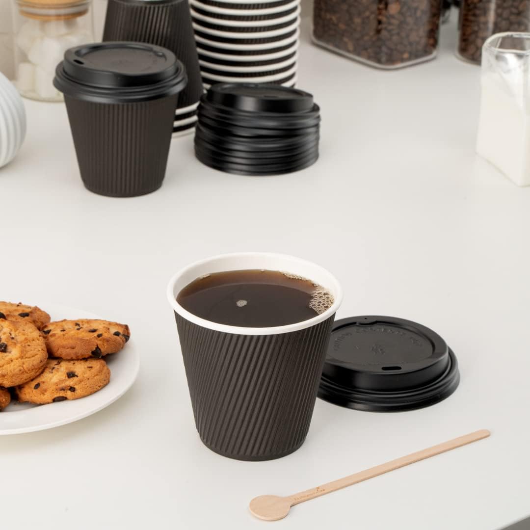 Restaurantware 8 Ounce Double Wall Disposable Coffee Cups, 500 Insulated Black Paper Tumblers with Ripple Wall Design, Lids Sold Separately for Hot Drinks like Tea, Hot Chocolate, and More