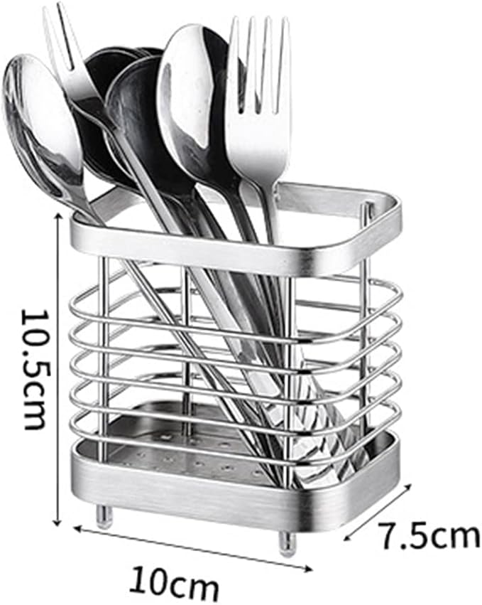 Utensil Holder, Stainless Steel Sink Utensil Holder Countertop, Kitchen Utensil Drying Caddy, Cutlery Drainer for Utensil, Rust-Proof Cutlery Utensil Organizer (Silver)