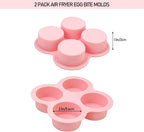 HUIKANGSHENG 2 Pack Air Fryer Egg Bite Molds, 4-Cup Silicone Mini Round Muffin Pans for Oven, Air Fryer & Pot, Reusable Non-Stick Baking Molds (Pink)