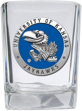 Heritage Pewter University of Kansas Jayhawks Square Shot Glass | Hand-Sculpted 1.5 Ounce Shot Glass | Intricately Crafted Metal Pewter Alma Mater Inlay