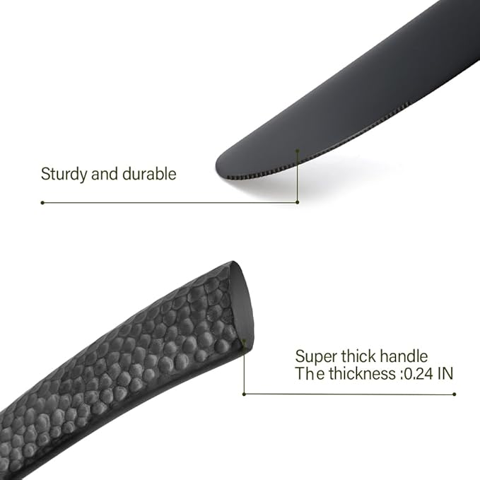 Silverware Set Flatware Set Matte Black Stainless Steel Forged Hammered Cutlery Set Heavy 40 Pieces Service for 8