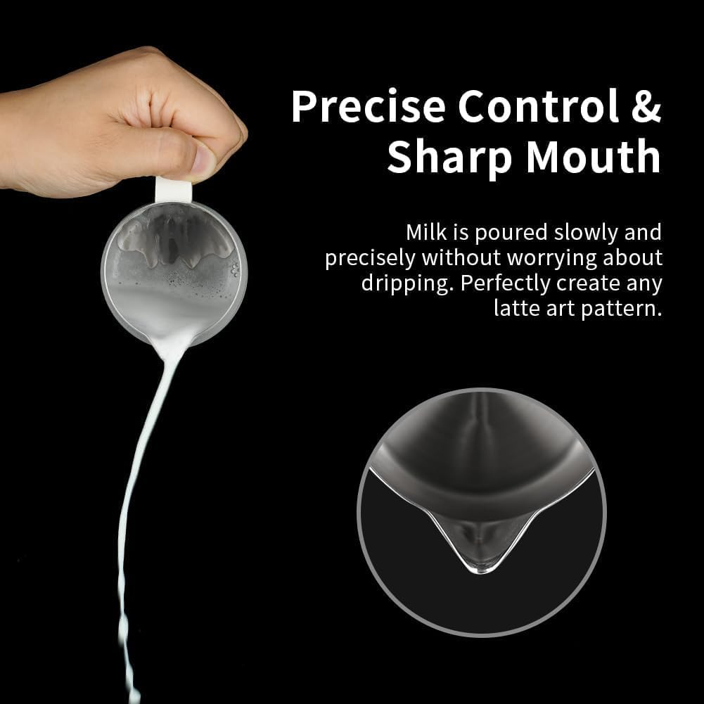 watchget Milk Frothing Pitcher 250ml/8oz Stainless Steel Espresso Steaming Pitcher Milk Coffee Cappuccino Latte Art Barista Steam Pitcher Milk Frothing Jug, White