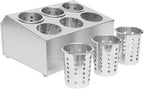 DYNAMI 6-Compartment Stainless Steel Utensil Holder,Commercial Perforated Silverware Holder,Cylinder Silverware Utensil Holder Flatware Organizer Countertop,for Restaurant Kitchen(6-Compartment)