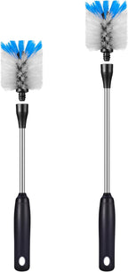 Stainless Steel Bottle Brush with Replaceable Head, 2 Pack Long Handle Scrubbing Brush for Water Bottles, Glasswares, Mugs, Flasks, Tumblers, Vases, and Kitchen Sink, 13 in - 15 in