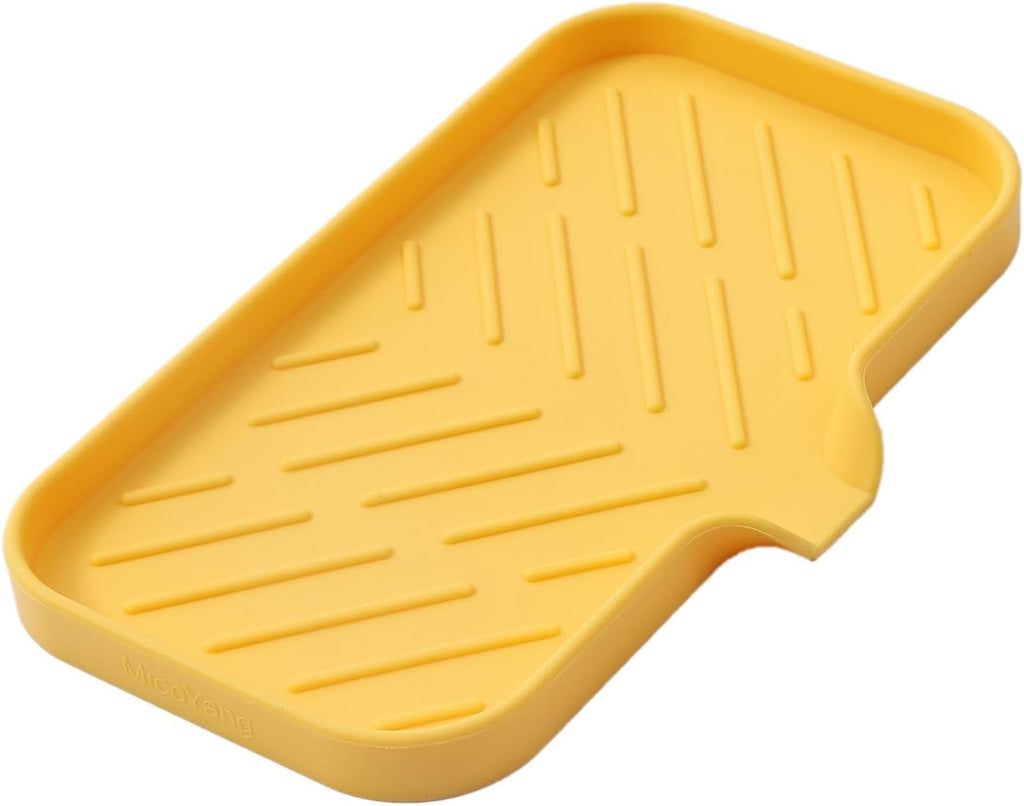 Silicone Bathroom Soap Dishes with Drain Spout-Bathroom and Kitchen Sink Organizer,Sponge Holder,Dish Soap Tray,Perfect for Dispenser,Scrubber,Bottle,Cup on Sink or Counter-Yellow 9.6"×5.3"