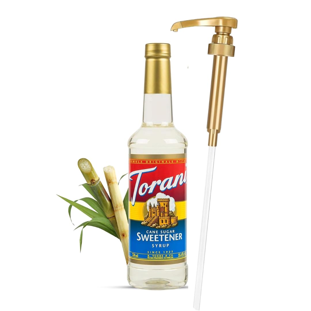 Jimoco® Syrup Pump Dispenser + Torani® Cane Sugar Syrup, 25.4 oz - Coffee Syrup Pump & Flavoring Bundle