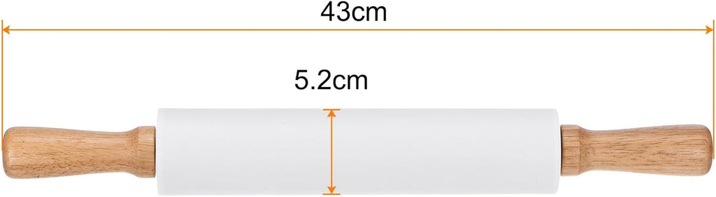 HARFINGTON Silicone Rolling Pins for Baking 16.93 Inch Non-Stick Silicone Surface Wooden Handle Rolling Pin Small Roller Playdough Rolling Pins for Fondant Kitchen Dough Pizza, White