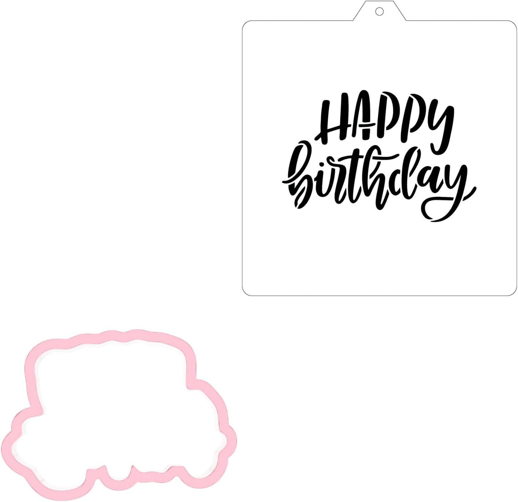 Cookie cutter and stencil set Baking stencils and cutters bundle DIY bakery decorating kit Cookie cutter with stencils Icing stencil and cookie cutter combo(Happy Birthday Set)