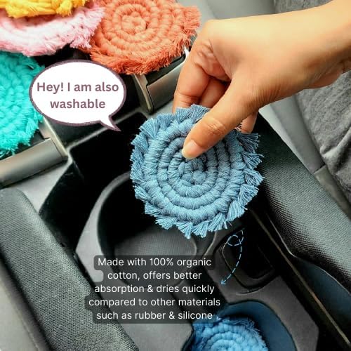Cotton Car Coasters for Cup Holders, 2PC Car Cup Coasters, Drink Coaster Holder, Cute cupholder Coaster Accessories for Women, Macrame, Boho (Peacock Blue)