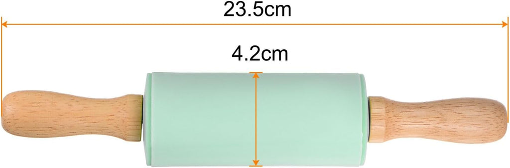 HARFINGTON Silicone Rolling Pins for Baking 9.25 Inch Non-Stick Silicone Surface Wooden Handle Rolling Pin Small Roller Playdough Rolling Pins for Fondant Kitchen Dough Pizza, Green