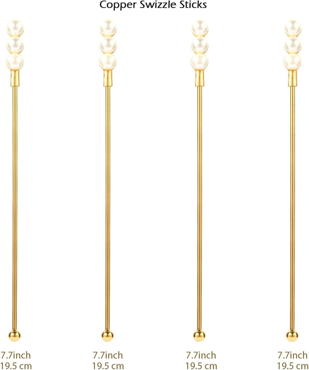 Exquisite Gold Pearl Stainless Steel Coffee Beverage Stirrers Stir Cocktail Drink Swizzle Stick for Wendding Party Value Pack, Hostess Gifts Set of 4, 7.5 Inches Long