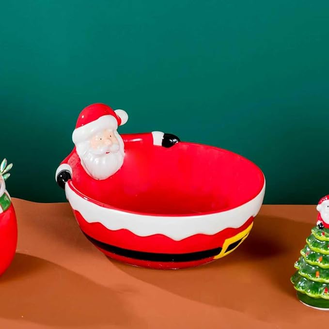 Large Ceramic Santa Candy Bowl – Christmas Decorative Snack Dish for Holiday Table Centerpiece, Santa Claus Shaped Holiday Treat Bowl for Parties, Kitchen, or Living Room Decor