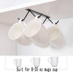 Cabinet Hook Mug Holder - Hanging Coffee Cup Rack for Kitchen, Under Cabinets Metal Hangers Organizer Shelf Storage Utensil (Black)