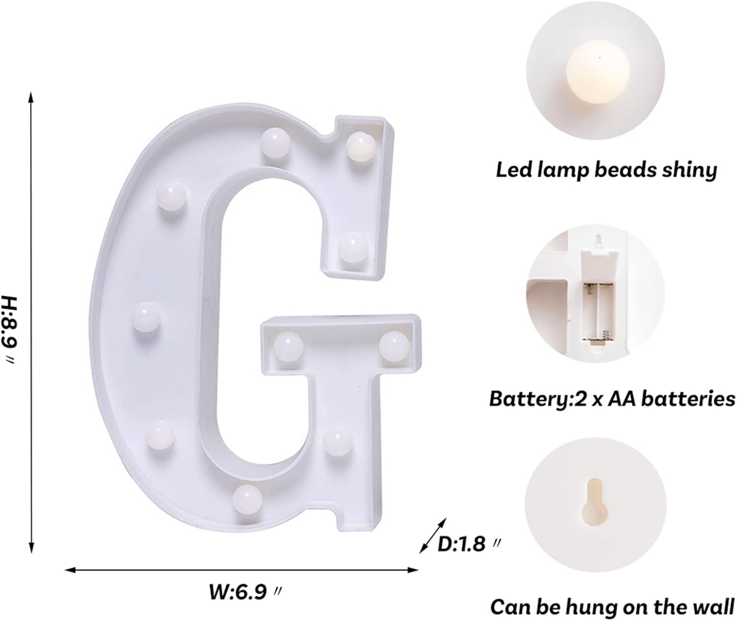 Foaky LED Letter Lights Sign Marquee Light Up Letters Sign for Night Light Wedding/Birthday Party Battery Powered Christmas Lamp Home Bar Decoration(G)