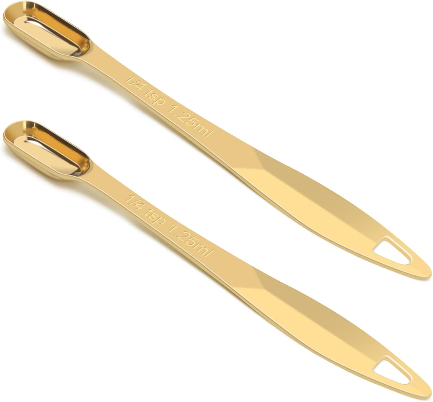 2 Pcs 1/4 Teaspoon(1.25 mL | 1/4 Tsp | 1/16 Tbsp | 1.25 cc | 1/32 oz) Stainless Steel Single Measuring Spoon, Long Handle Metal Measuring Spoon, Kitchen Gadgets for Cooking & Baking(Gold)