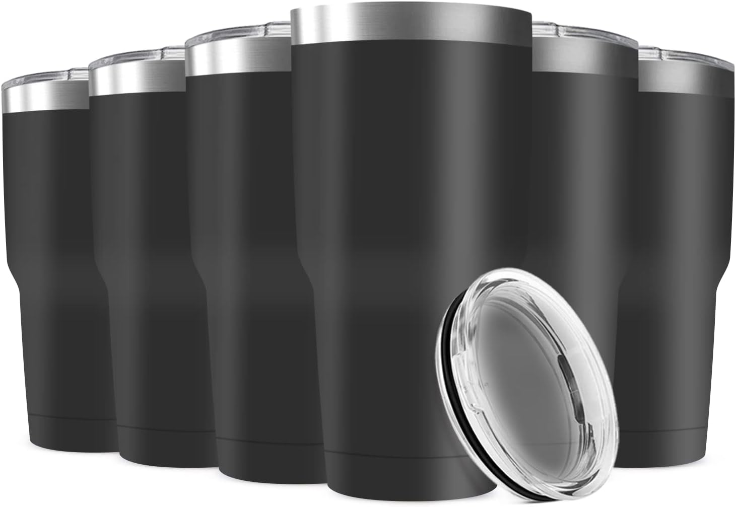 30oz Stainless Steel Travel Mug with Lid, 6 Pack Double Wall Vacuum Insulated Bulk Tumbler, Powder Coated Coffee Cup Suitable for Vehicle Cup Holders(Black)