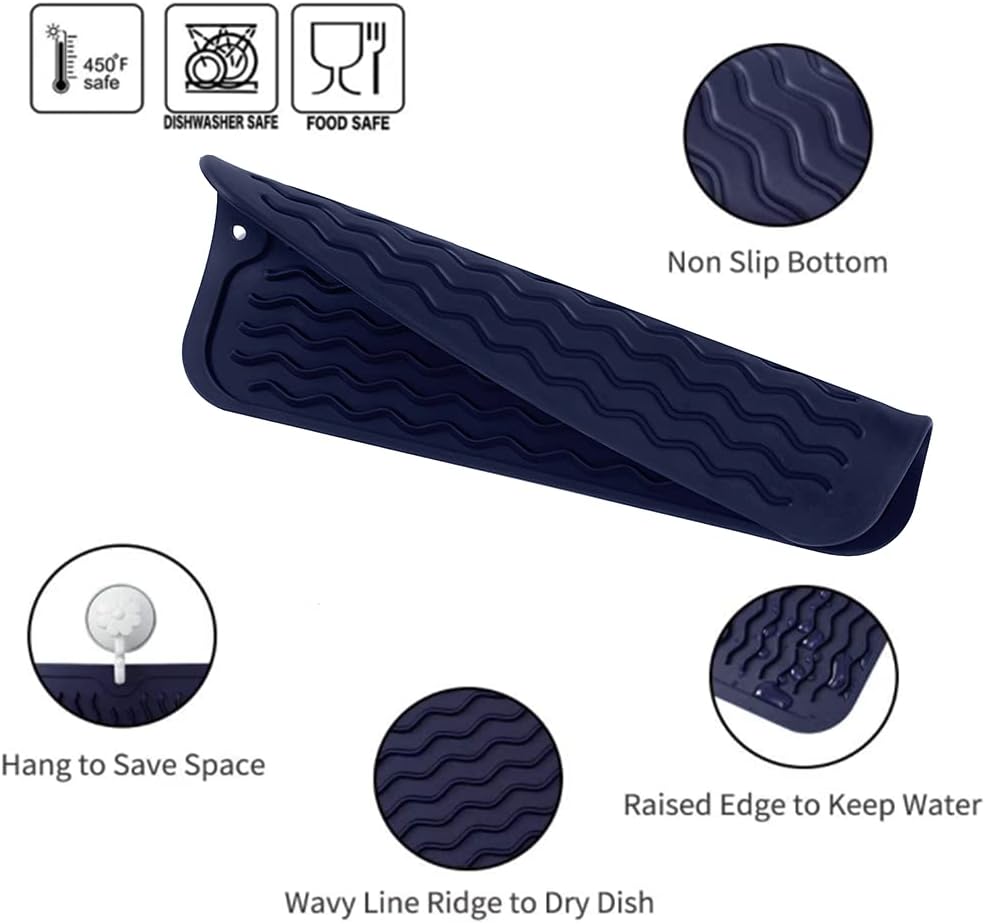Silicone Dish Drying Mat for Multiple Usage,Easy clean,Eco-friendly,Heat-resistant Silicone Mat for Kitchen Counter or Sink,Refrigerator or Drawer Liner Navy Blue S 12 inches x 6 inches