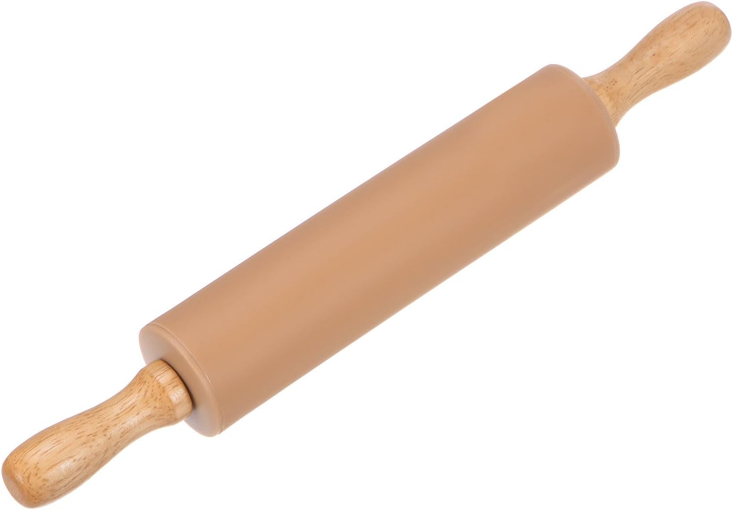 HARFINGTON Silicone Rolling Pins for Baking 12.2 Inch Non-Stick Silicone Surface Wooden Handle Rolling Pin Small Roller Playdough Rolling Pins for Fondant Kitchen Dough Pizza, Brown