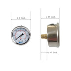 Pressure Gauge,Liquid Filled,2 1/2" face Dia,0-60 psi/bar/kpa,1/4" NPT Back Mount, Polycarbonate Lens Window, Stainless Steel case