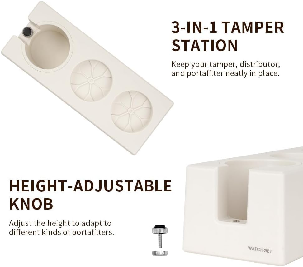 watchget Espresso Tamping Station, Plastic Espresso Organizer Box for 51/54/58mm Portafilter, Tamper, Distributor and Barista Accessories, Coffee Tamper Station, Ivory White
