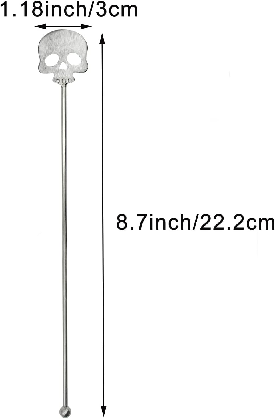 2Pcs Skull Swizzle Sticks 8.7inch Coffee Stirrers Reuseable 18/10(304) Stainless Steel Beverage Cocktail Stirrer for Bar Halloween Party Mixing Drinks