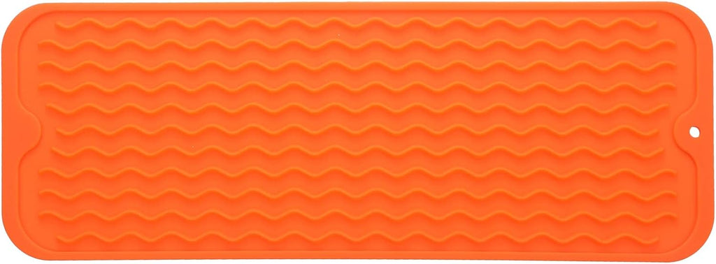 Silicone Dish Drying Mat for Multiple Usage,Easy clean,Eco-friendly,Heat-resistant Silicone Mat for Kitchen Counter,Sink,Bar,Bottle,or Cup Orange M 17 inches x 6 inches
