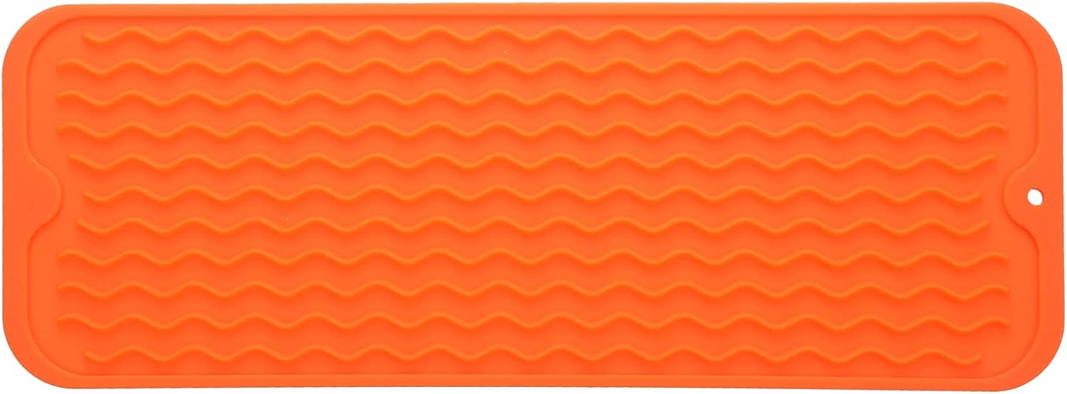 Silicone Dish Drying Mat for Multiple Usage,Easy clean,Eco-friendly,Heat-resistant Silicone Mat for Kitchen Counter,Sink,Bar,Bottle,or Cup Orange M 17 inches x 6 inches